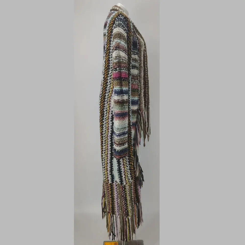 Free People FLAWED Technicolor Cardigan Sweater Duster Fringe Boho L